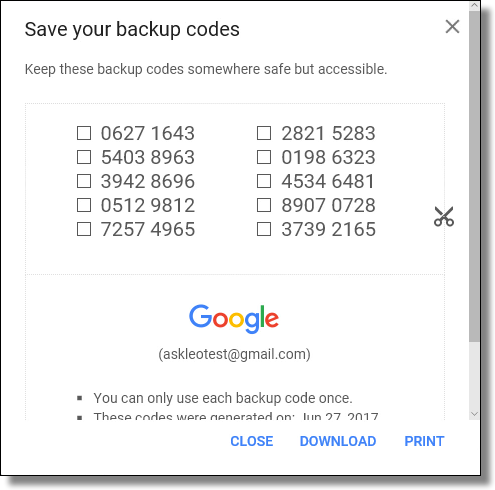 google authenticator use backup codes