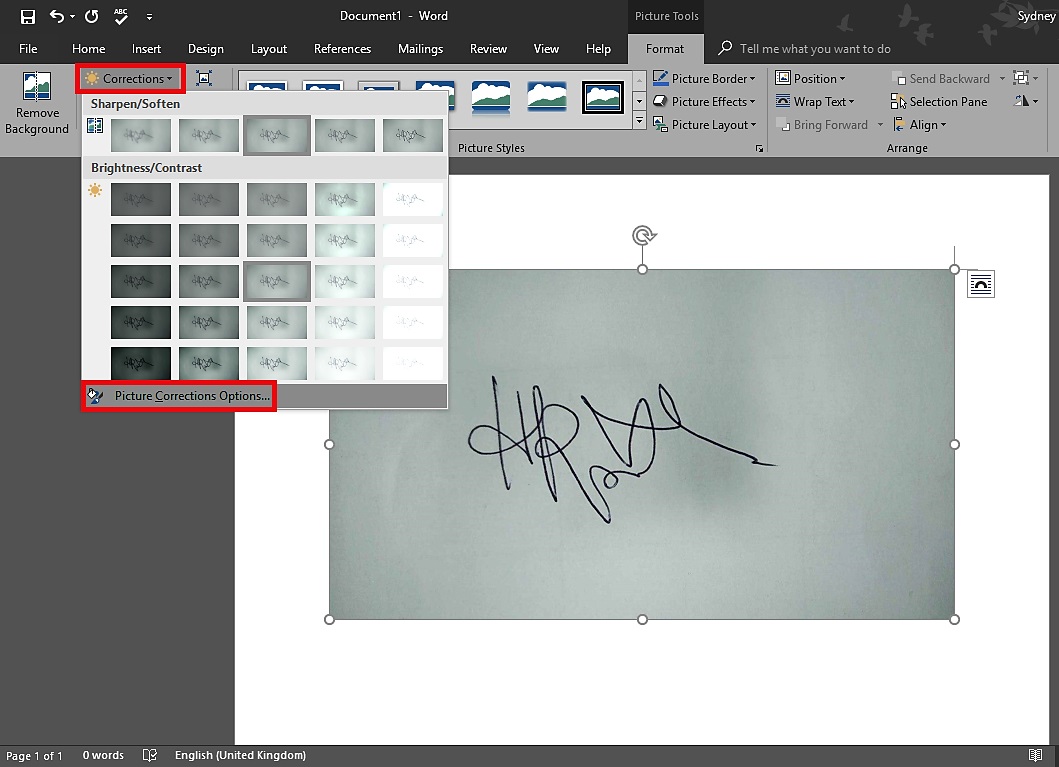 how to create a transparent signature in word 