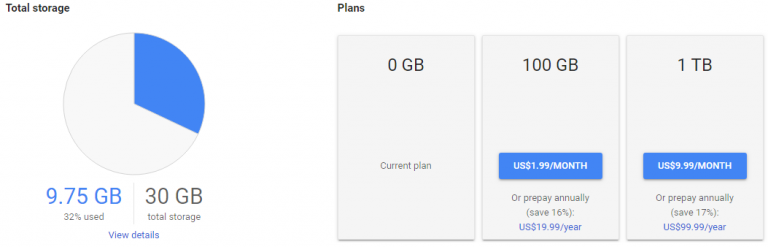 google drive storage amount