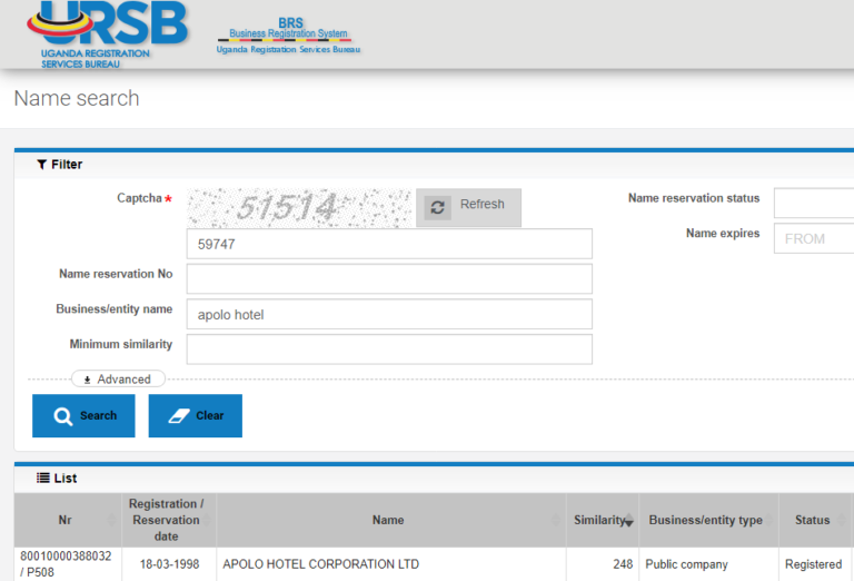 URSB has an online search engine for registered companies in Uganda