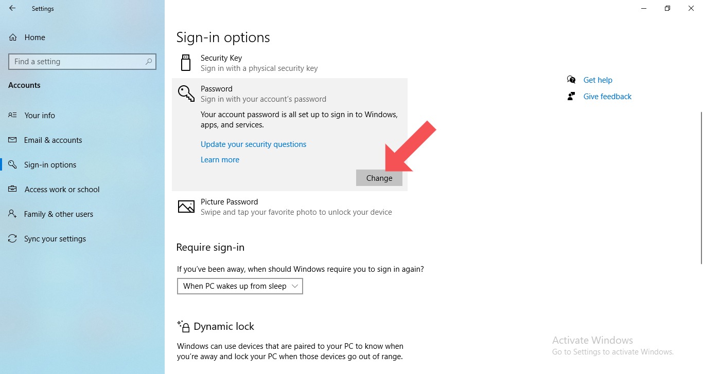 changing password on microsoft account