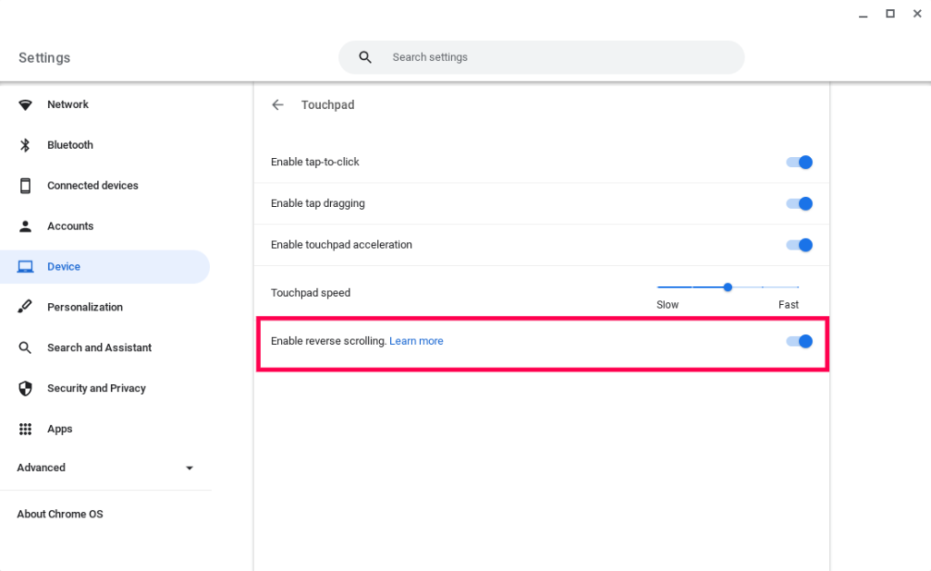 Enable reverse scrolling on your Chromebook touchpad - Dignited