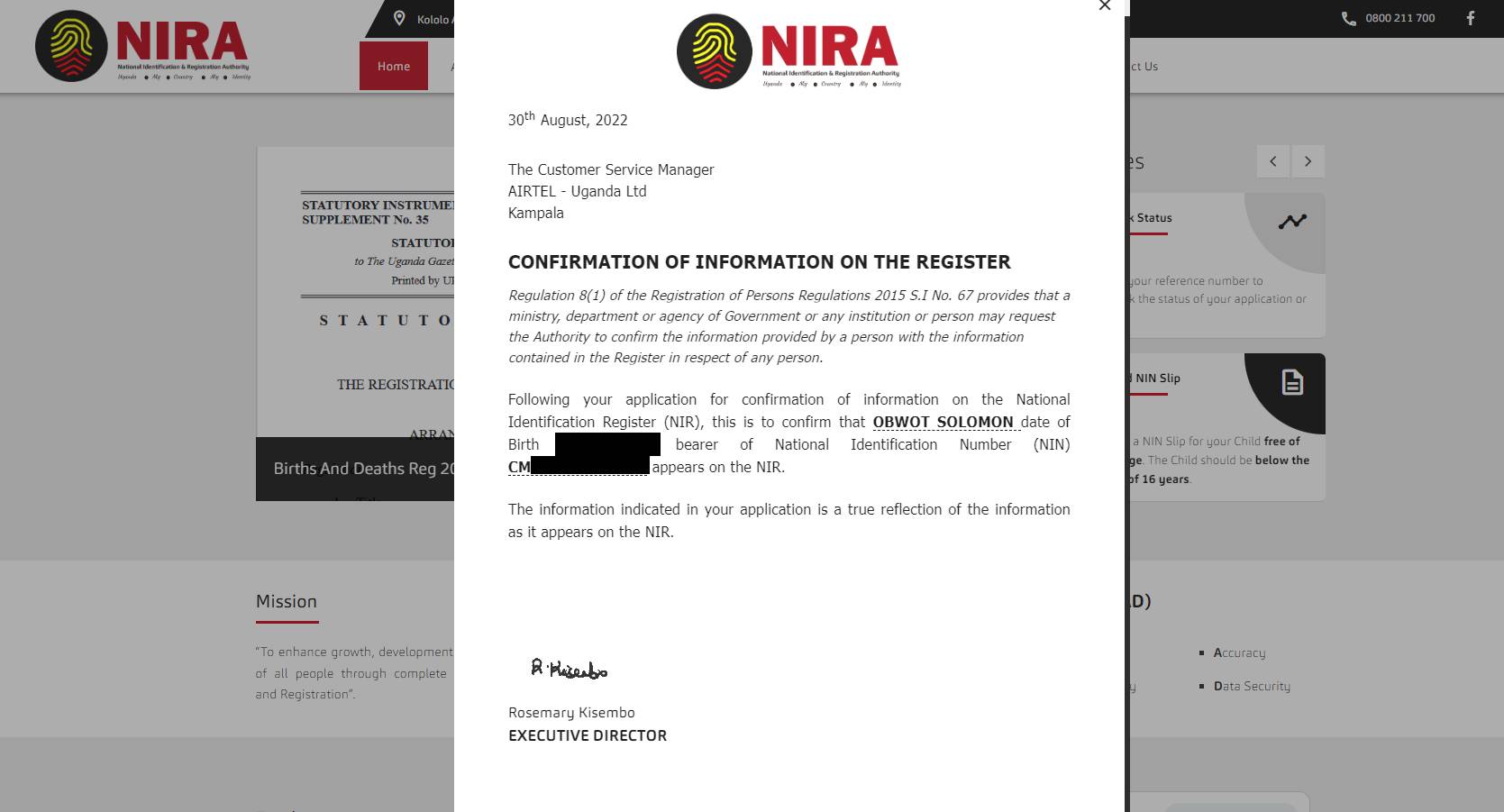 How to Pay For NIRA’s Recommendation Letter for SIM Card Replacement