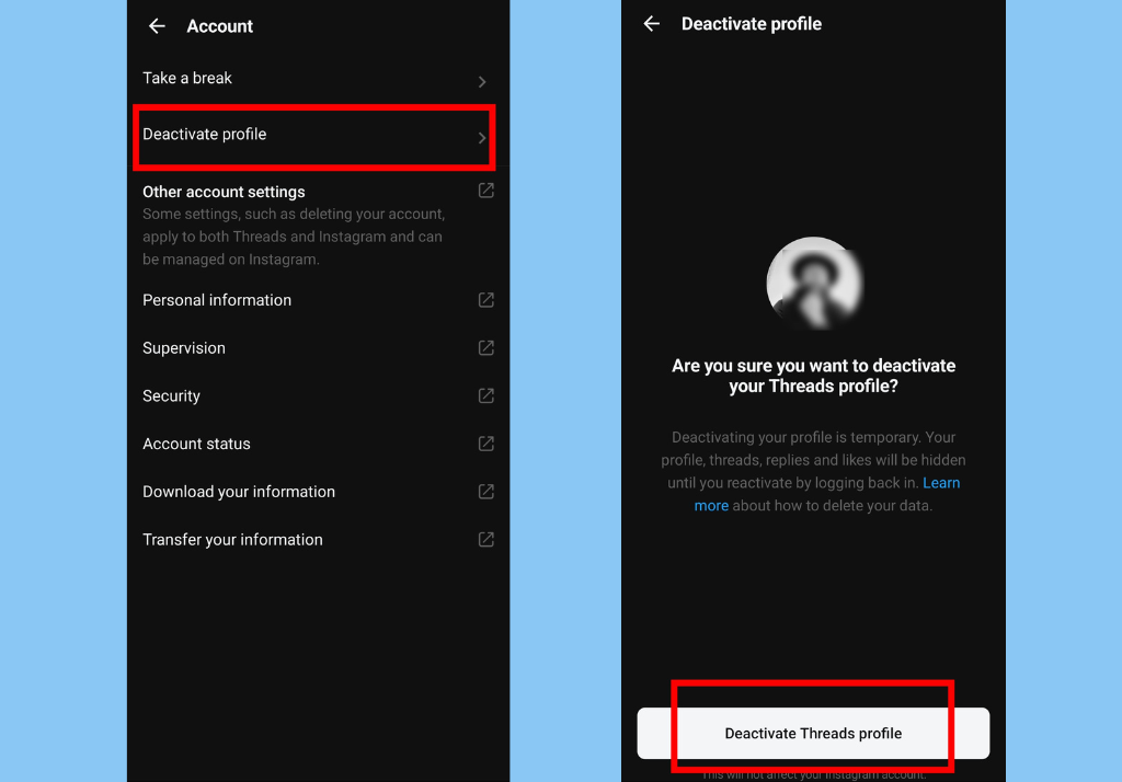 Deactivate Threads Profile