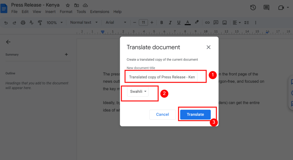 translate google doc